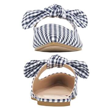 Rohb by Joyce Azria Jolie Backless Slip On Loafers Bow Embellished Mule Slippers (Gingham) Size 8.5