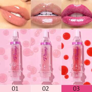 Erinde 3 Colors Lip Plumping Booster, Spicy Lip Plumper Gloss Lip Plumping Oil, Ultra-Hydrating & Nourishing Plump Lip Plumper, Glossy Finish Fuller Natural Lip Gloss for Women Girls