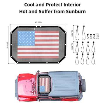 RT-TCZ for Wrangler JK Front Sunshade Mesh Sunroof Top Cover for Jeep Wrangler JK JKU 2007-2017 Black Red US Flag Accessories