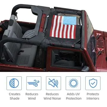 RT-TCZ for Wrangler JK Front Sunshade Mesh Sunroof Top Cover for Jeep Wrangler JK JKU 2007-2017 Black Red US Flag Accessories