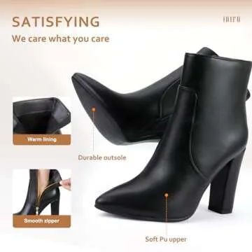 IDIFU Women's Fashion Ankle Boots Comfy Pointed Toe High Heels Side Zipper Booties