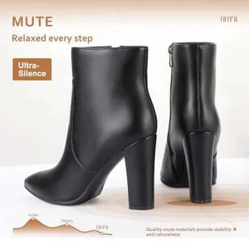IDIFU Women's Fashion Ankle Boots Comfy Pointed Toe High Heels Side Zipper Booties