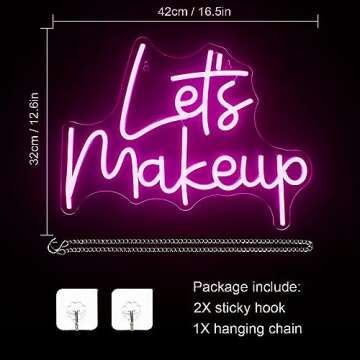 WLHOPE Let’s Makeup Neon Sign Pink Led Neon Signs for Wall Decor, Make up Neon Signs USB Powered L...