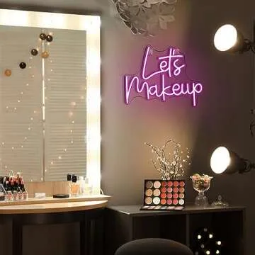 WLHOPE Let’s Makeup Neon Sign Pink Led Neon Signs for Wall Decor, Make up Neon Signs USB Powered Letter Neon Light Signs for Bedroom Girls Room Beauty Salon Makeup Room Bar Party Gift