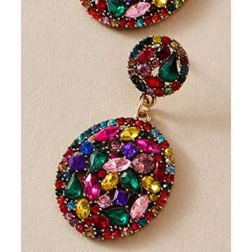 Asphinien Multi-colored Crystal Drop Dangle Earrings Sparkling Rhinestone Paved Round Stud Earrings Vintage Bridal Wedding Statement Earrings for Women