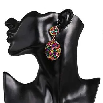 Asphinien Multi-colored Crystal Drop Dangle Earrings Sparkling Rhinestone Paved Round Stud Earrings Vintage Bridal Wedding Statement Earrings for Women