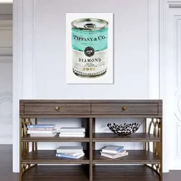 The Oliver Gal Artist Co. Fashion and Glam Wall Art Canvas Prints 'Priceless Can' Home Décor, 16 in x 24 in, Blue, White