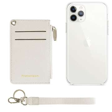 Small Wallets for Women Slim Leather Card Case Holder Wallet Coin Change Purse with Keychain (B-Beige)