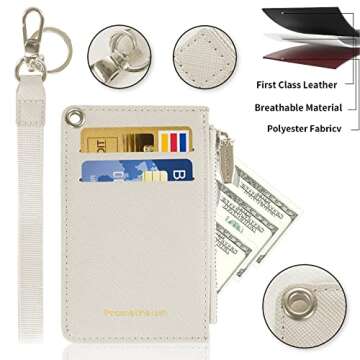 Small Wallets for Women Slim Leather Card Case Holder Wallet Coin Change Purse with Keychain (B-Beige)