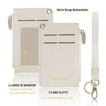 Small Wallets for Women Slim Leather Card Case Holder Wallet Coin Change Purse with Keychain (B-Beige)