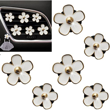 6 PCS Daisy Car Decorations - Elegant Rhinestone Air Vent Clips for Women