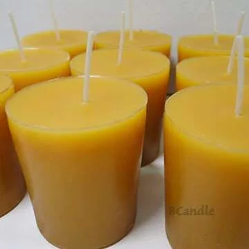 100% Pure Beeswax Votives Candles Organic Hand Made - 2" Tall, 1.5" Thick (Pack of 3) and Glass Voti...