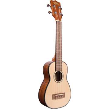 Kala KA-SSLNG Solid Spruce Mahogany Long Neck Soprano Ukulele Bundle with Hard Case, Tuner, Austin B...