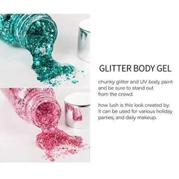 GL-Turelifes Mermaid Sequins Chunky Glitter Liquid Eyeshadow Glitter Body Gel Festival Glitter Cosmetic Face Hair Nails Makeup Long Lasting Sparkling 30g