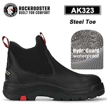 ROCKROOSTER Bakken Men's Black 6 inch Chelsea, Slip-on Work Boots, Waterproof, EH Rated, ASTM Standa...