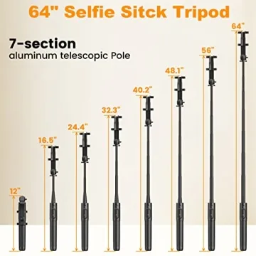 64" Selfie Stick Tripod with Remote for Phones