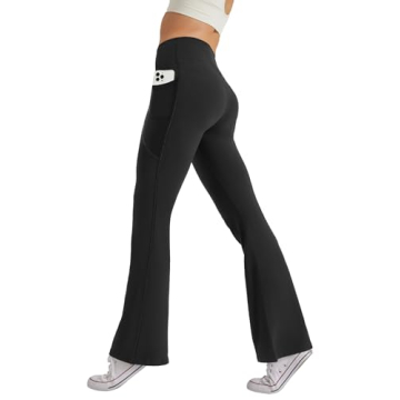 SEAJOJO Women's High Waist Flare Yoga Pants Tummy Control Casual Bootcut Leggings with Side Pockets ...