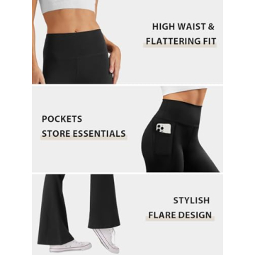 SEAJOJO Women's High Waist Flare Yoga Pants Tummy Control Casual Bootcut Leggings with Side Pockets Black