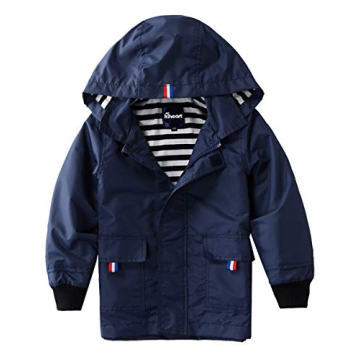 Hiheart Boys&Girls Waterproof Hooded Jackets Cotton Lined Rain Jackets Dark Navy 7/8