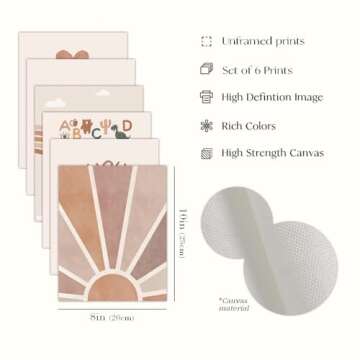 Canssape Set of 6 Baby Nursery Room Decor for Girl 8"x10" You Are My Sunshine Wall Decor | Boho Rainbow Decor for Girls Bedroom | Alphabet Watercolor Kids Wall Decor Nursery Wall Art Prints (Unframed)