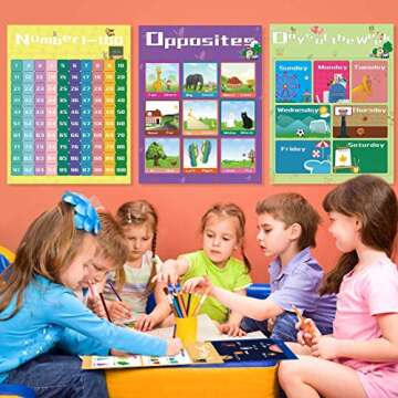 ANXEN 12 Pcs Educational Preschool Posters for Toddlers preschoolers Kids, Laminated Learning Posters Classroom Decorations for Nursery, Kindergarten, Classroom, Homeschool Supplies (14.2 x 11 Inch)