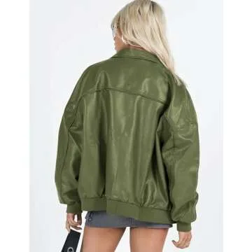 Stylish EsheSy Women's Oversized Faux Leather Jacket