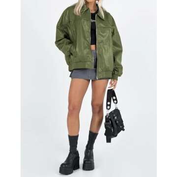 Stylish EsheSy Women's Oversized Faux Leather Jacket