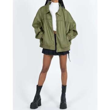 Stylish EsheSy Women's Oversized Faux Leather Jacket
