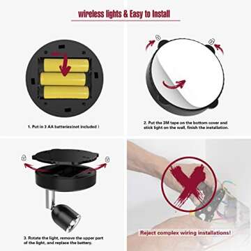 LED Spotlight, Battery Operated Lights with Remote Control, Dimmable Mini Accent Lighting for Pictur...