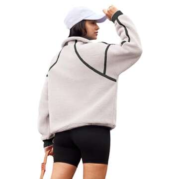 Panadila Womens Half Zip Sherpa Fleece Pullover Soft Oversized Sweatshirt with Pockets Warm Fuzzy Sweater (White,S)