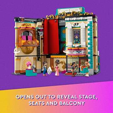 LEGO Friends Andrea's Theater School Building Toy, Creative Pretend Play Theater Toy, Gift for Girls & Boys Ages 8 and Up, Theater Set with Curtains, Lighting, Props and 4 Friends Toy Figures, 41714