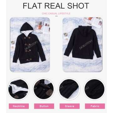 Dokotoo Womens Fashion Ladies Winter Chunky Hooded Casual Cardigans Sweaters Solid Open Front Long Sleeve Cable Knit Sweater Fleece Coat Jackets Outerwear with Pockets Black Large