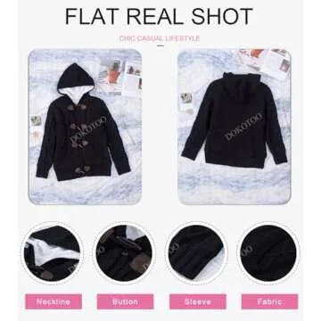Dokotoo Womens Fashion Ladies Winter Chunky Hooded Casual Cardigans Sweaters Solid Open Front Long Sleeve Cable Knit Sweater Fleece Coat Jackets Outerwear with Pockets Black Large