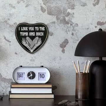 Gothic Heart Wood Sign, I Love You To Death Sign, Retro Gothic Wooden Wall Art, Skeleton Horror Wood Plaque Decor, Anniversary Halloween Gifts for Lover Wife Husband Couples -14