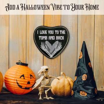 Gothic Heart Wood Sign, I Love You To Death Sign, Retro Gothic Wooden Wall Art, Skeleton Horror Wood Plaque Decor, Anniversary Halloween Gifts for Lover Wife Husband Couples -14