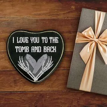 Gothic Heart Wood Sign, I Love You To Death Sign, Retro Gothic Wooden Wall Art, Skeleton Horror Wood Plaque Decor, Anniversary Halloween Gifts for Lover Wife Husband Couples -14