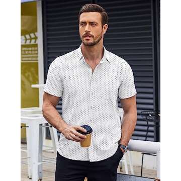 COOFANDY Mens Short Sleeve Button Down Shirts Wrinkle Free Dress Shirts Casual Polka Dot Print Shirt...