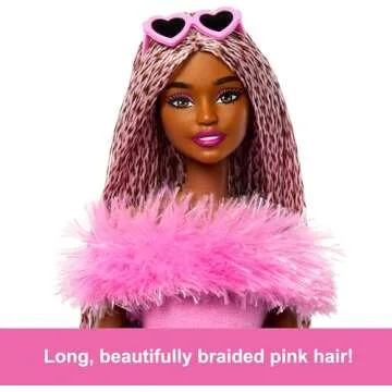 Barbie Deluxe Style Doll #4 in Barbiecore Outfit, Pink and Brown Braids, Soft Pink Top and Pant Set with Furry Collar and Fun Accessories