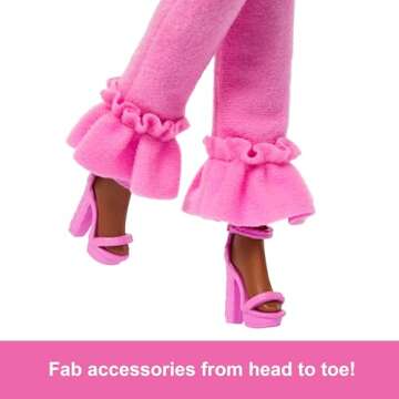 Barbie Deluxe Style Doll #4 in Barbiecore Outfit, Pink and Brown Braids, Soft Pink Top and Pant Set with Furry Collar and Fun Accessories