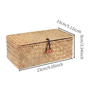 Moosky Wicker Shelf Baskets with Lid,Handwoven Seagrass Basket for Storage Basket Bins Rectangular Home Organizer Gift Boxes (Natural Small)