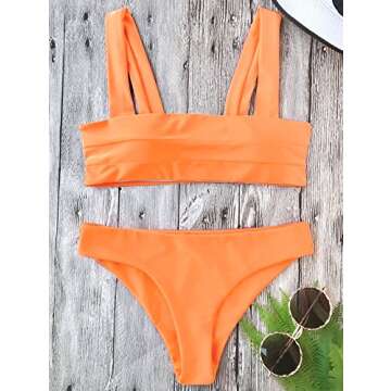 ZAFUL Neon Orange Padded Bandeau Bikini Set for Women