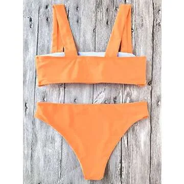 ZAFUL Neon Orange Padded Bandeau Bikini Set for Women