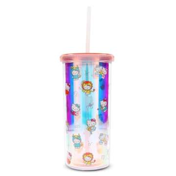 Silver Buffalo Sanrio Hello Kitty Zodiac Plastic Carnival Cup With Leak-Resistant Lid and Reusable S...