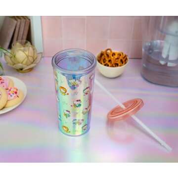 Silver Buffalo Sanrio Hello Kitty Zodiac Plastic Carnival Cup With Leak-Resistant Lid and Reusable Straw | Holds 20 Ounces