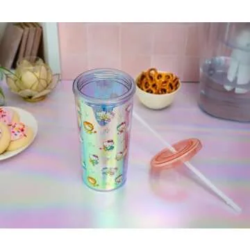 Silver Buffalo Sanrio Hello Kitty Zodiac Plastic Carnival Cup With Leak-Resistant Lid and Reusable Straw | Holds 20 Ounces