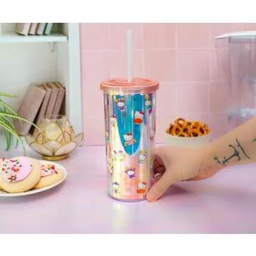 Silver Buffalo Sanrio Hello Kitty Zodiac Plastic Carnival Cup With Leak-Resistant Lid and Reusable Straw | Holds 20 Ounces