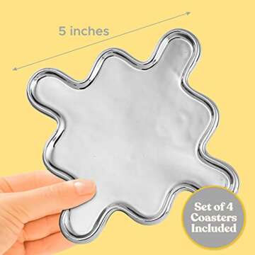 Silver Chrome Coasters for Drinks Absorbent, Modern Retro Mirrored Coasters for Table, Set of 4 Deco...