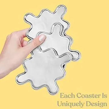 Silver Chrome Coasters for Drinks Absorbent, Modern Retro Mirrored Coasters for Table, Set of 4 Decor on Tabletop for Bar Tools Dining Table