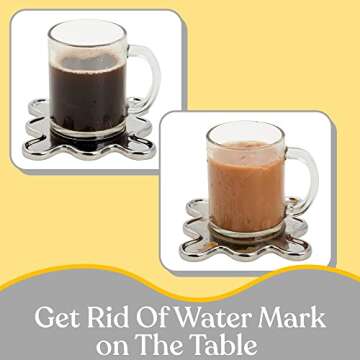 Silver Chrome Coasters for Drinks Absorbent, Modern Retro Mirrored Coasters for Table, Set of 4 Decor on Tabletop for Bar Tools Dining Table