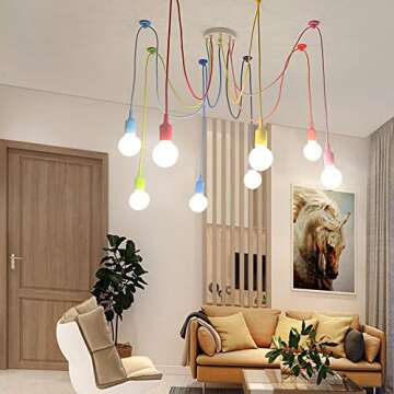 KJLARS Ceiling Spider Lamp Light Modern Chandelier Adjustable DIY Pendant Lighting Color Hanging for Children's Room Bedroom Dining Living Room Girls Boy's Room 8 Arms(Each with 59" Wire)